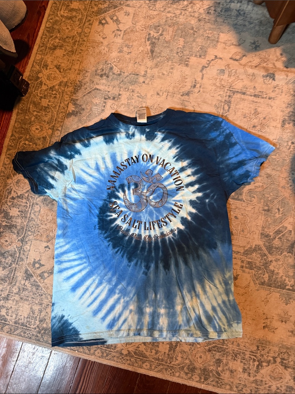 Kids Tie-Dye 'Namastay On Vacation' Short Sleeve Tee - Blue